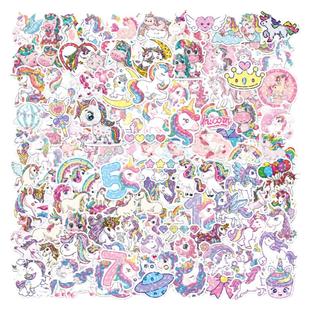 118张镭射闪光卡通全息独角兽彩虹马贴纸儿童水杯手机笔记本电脑平板吉他滑板拉杆箱电动车头盔装饰贴画防水