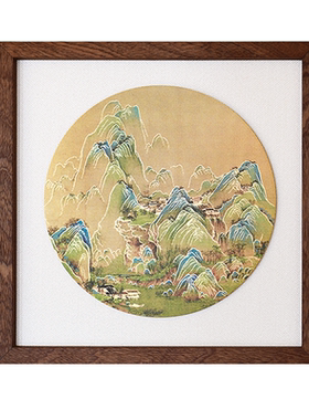 释同加厚铜雕画千里江山图摆件