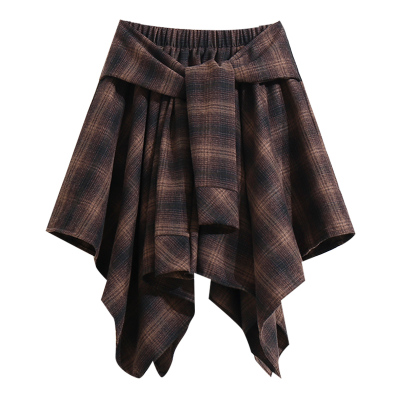 设计感好看格纹不规则短裙女秋冬2025新款小个子显瘦半身裙子冬裙