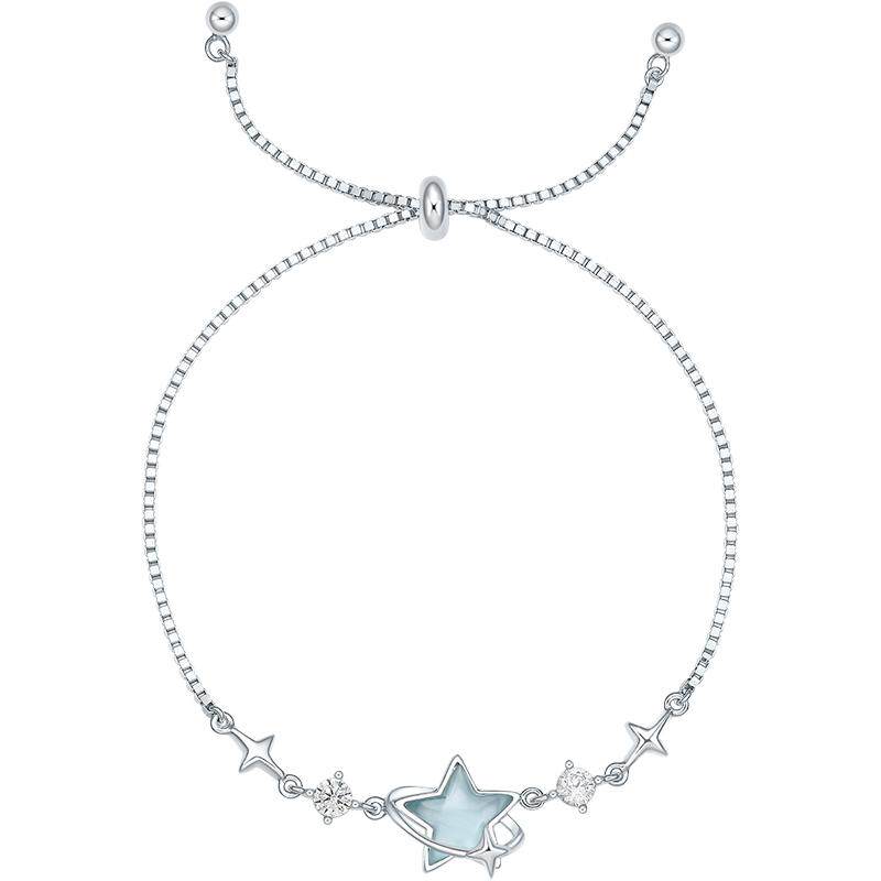 周六福蓝星银手链女S925银高级感轻奢小众跨年礼物送女友