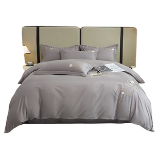 A类全棉床上四件套纯棉100简约高级感刺绣被套高级裸睡床单床笠款