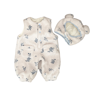 女童冬款加绒背带裤套装女宝宝可爱羊羔毛连体衣婴儿加厚保暖毛衣