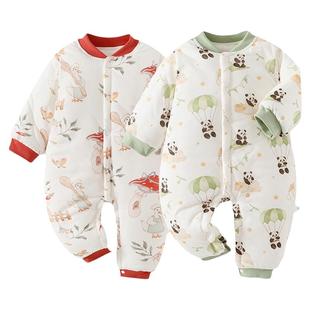 婧麒婴儿连体衣保暖秋冬装夹棉冬季新生儿衣服宝宝150g加厚款棉服