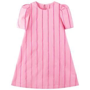 【粉色果冻海】雪尼尔绒感肌理棉女童泡泡袖连衣裙海岛度假沙滩裙