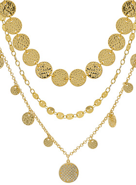 LAMUANA金圆片叠戴项链原创小众设计感颈链度假风金色choker多层