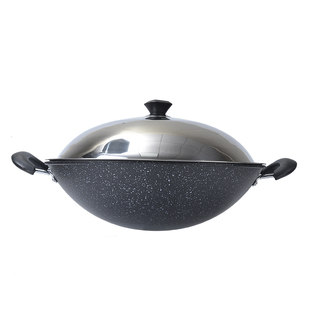 麦饭石不粘锅大号双耳炒菜锅家用圆底炒锅凹面电磁炉燃气灶专用锅