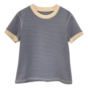 拼接条纹圆领清新T恤女2026春季新气质简约内搭上衣经典韩版短袖