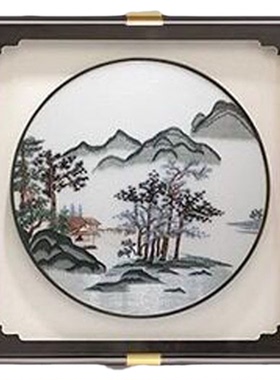 客厅装饰画高档沙发背景墙挂画山水三联画新中式大气书房刺绣壁画