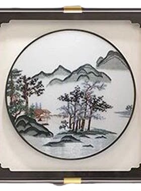 客厅装饰画高档沙发背景墙挂画山水三联画新中式大气书房刺绣壁画
