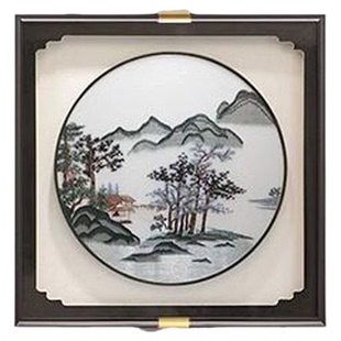 客厅装饰画高档沙发背景墙挂画山水三联画新中式大气书房刺绣壁画