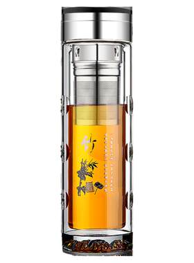 七彩双层刻字高级便携玻璃水杯