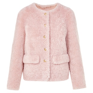 朗姿圆领颗粒羊毛高级感仿皮草外套通勤时尚大衣女2025年冬季新款