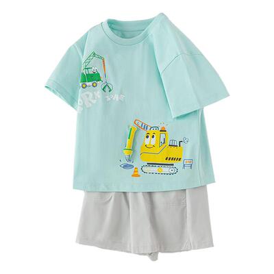 男童短袖t恤纯棉套装印花两件套