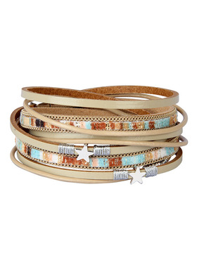 欧美风多层真皮磁扣复古手环