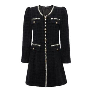 LULUALWAYS【商场同款】25秋冬款红色小香风连衣裙优雅气质裙子女