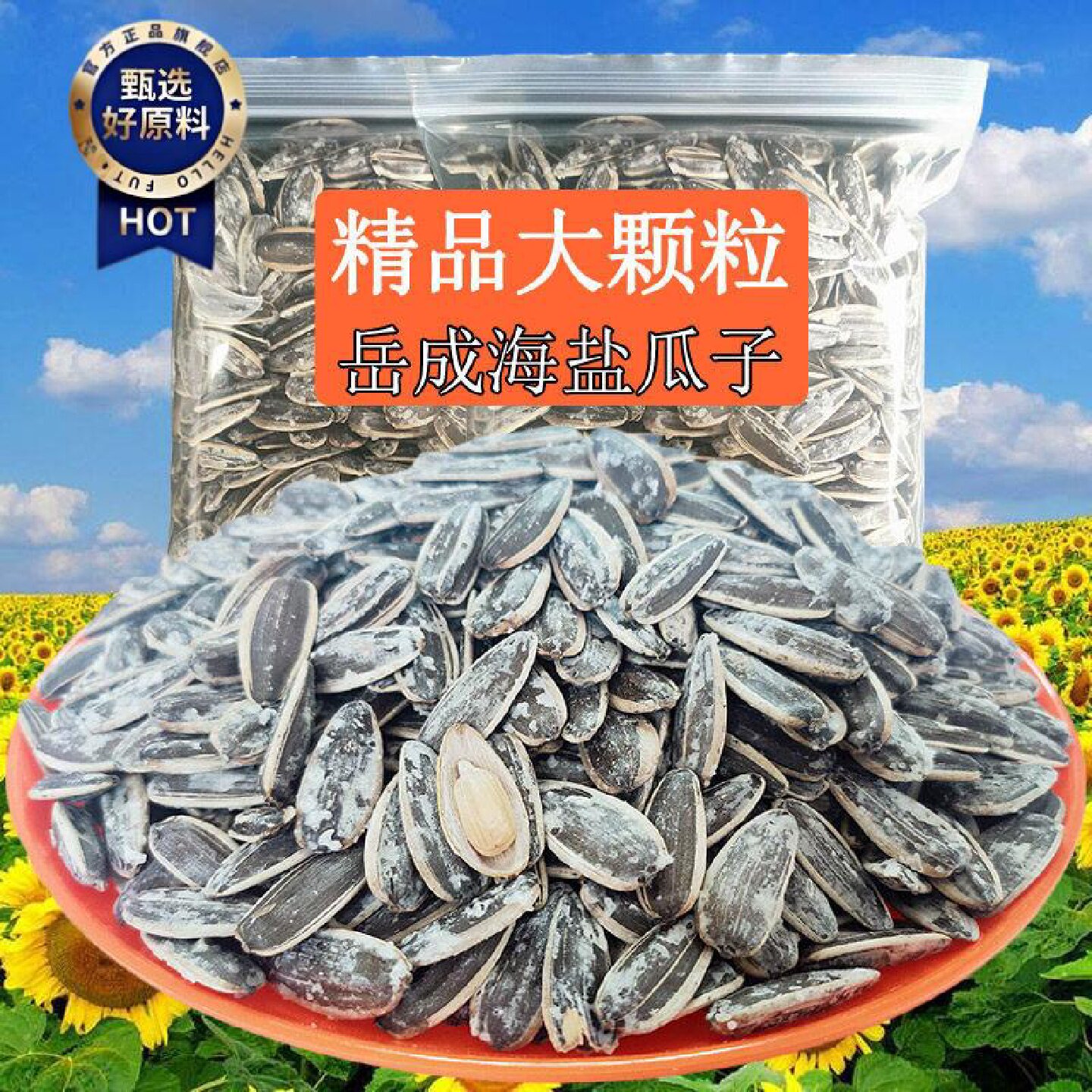 岳城海盐瓜子网红休闲炒货大粒盐焗手剥葵花籽咸香回甜散新货500g
