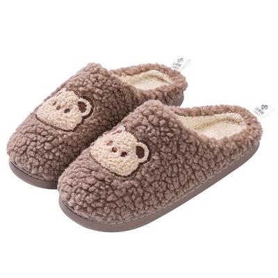 洁丽雅毛绒棉拖鞋女士秋冬季防滑家居室内新款包头小熊情侣棉拖鞋