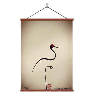 新中式水墨禅意丹顶鹤装饰画客厅进门玄关壁画茶室书房办公室挂画