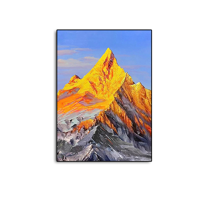 手绘油画日照金山玄关客厅挂画