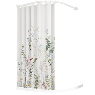 弧形浴帘杆免打孔 L形浴室隔断帘直角卫生间淋浴帘防水布防霉加厚