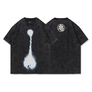 TEE7-日系动漫龙珠T恤悟空超级赛亚人龟派气功水洗做旧纯棉短袖