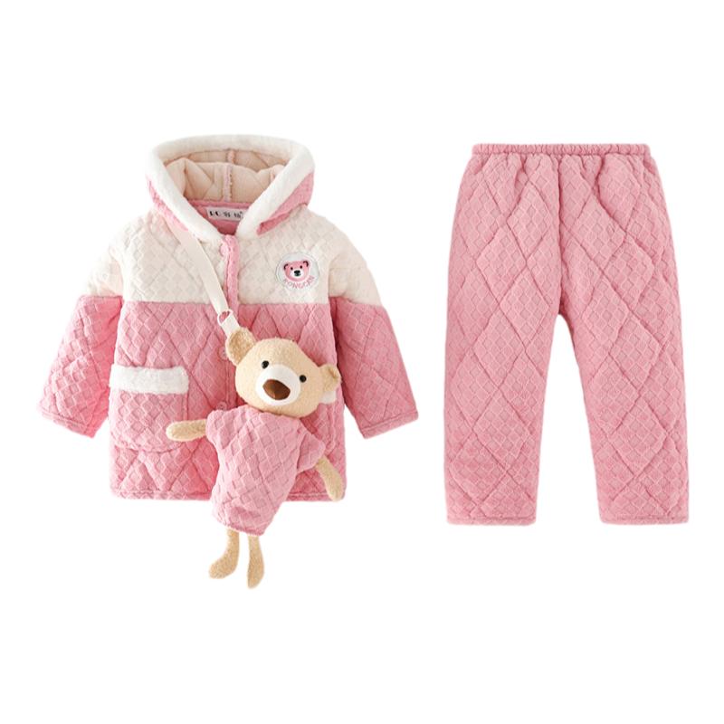 加绒加厚女孩中大童家居服套装