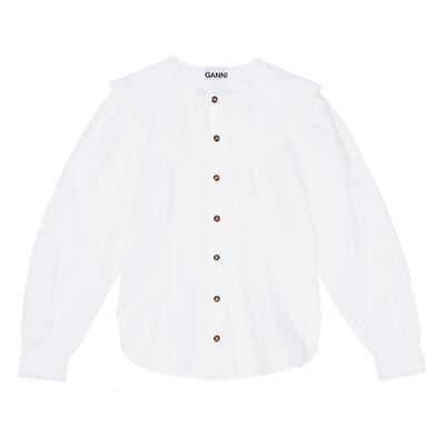 府绸荷叶边娃娃领白衬衫