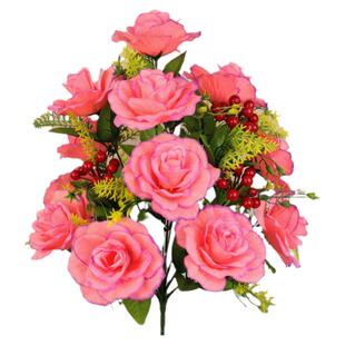 仿真18头发财果红色玫瑰花束把花居家客厅装饰摆放假花婚庆塑料花