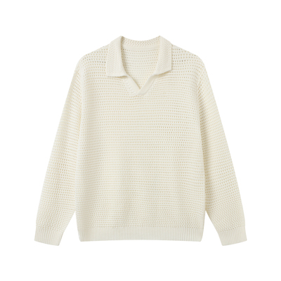 WHIMNOTION 25AW澳洲美利奴羊毛柔软镂空针织polo衫长袖老钱新贵