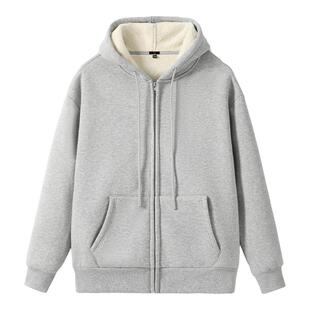 班尼路羊驼绒外套男冬季加绒加厚保暖运动连帽卫衣男士开衫夹克A