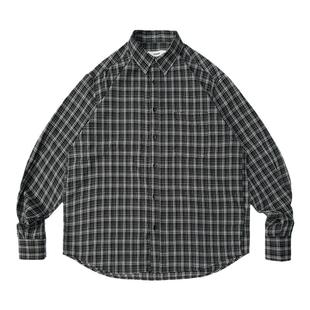 黑格子长袖衬衫男生休闲宽松衬衣慵懒风垂感春秋季韩版上衣外套