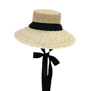 法式复古赫本风大檐绑带麦秆草帽女夏季出游遮阳防晒气质沙滩草帽