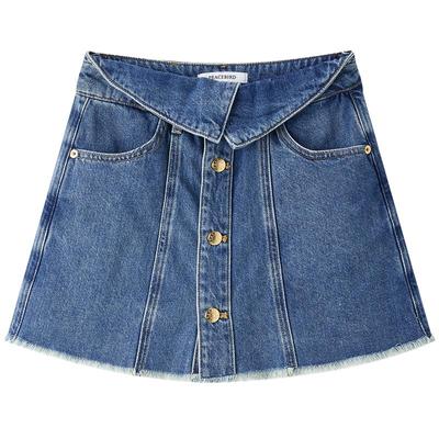 太平鸟高腰牛仔短裤夏季款个性翻腰设计A字牛仔裙裤女A1HBE2274