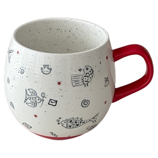 穆尼原创复古马克杯陶瓷杯手绘风红把早餐咖啡杯情侣对杯花鸟鱼虫