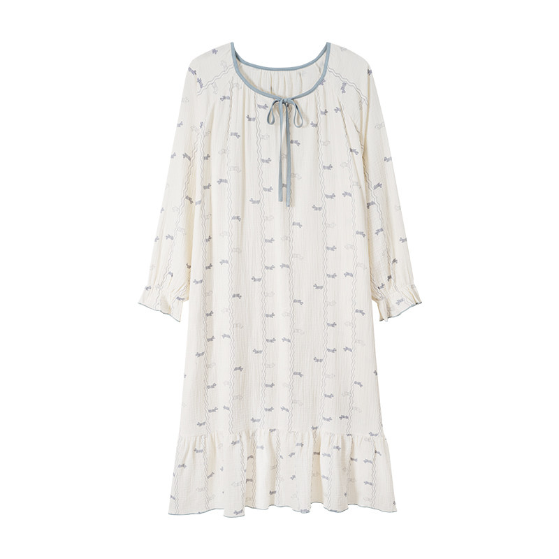 套头长袖睡裙家居服长裙纯棉春秋