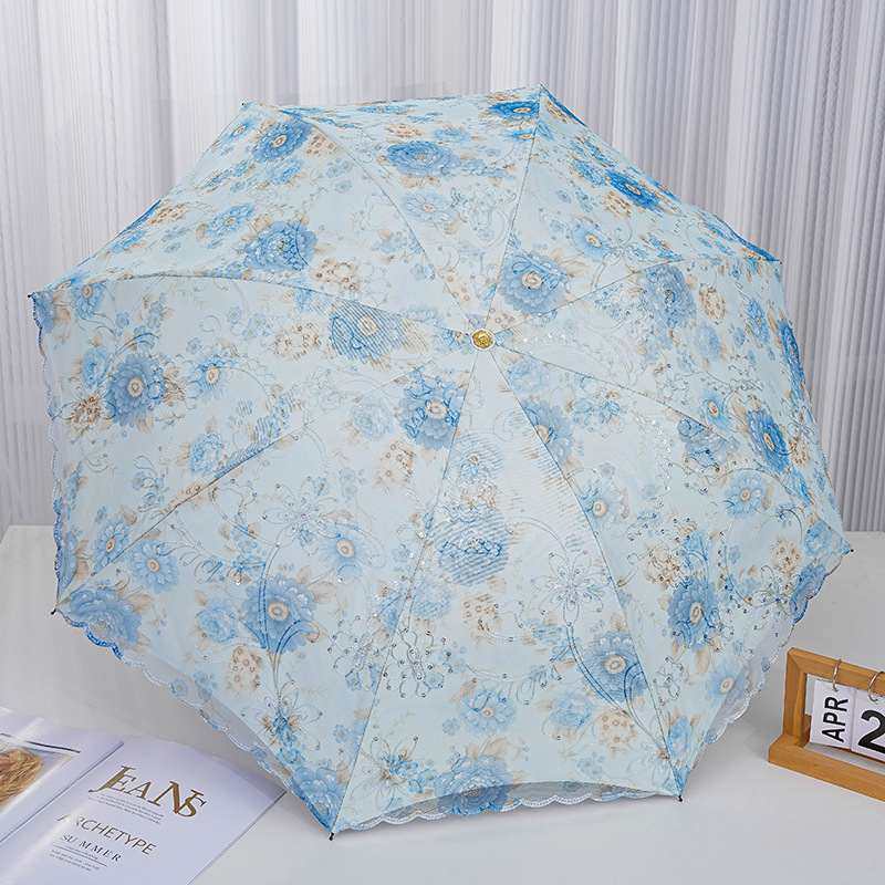 2025新款刺绣蕾丝亮片太阳伞韩国折叠女神防晒防黑胶不透光紫外线