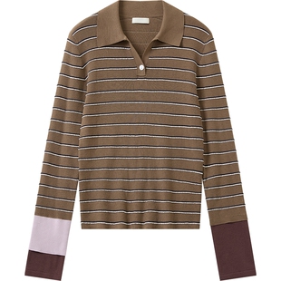 播条纹休闲polo领针织衫女秋季气质拼接毛衣DDS4SD5187