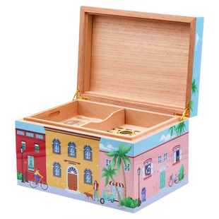 雪松木雪茄盒双层钢琴漆夏威夷风情大容量加湿保湿保养醇化盒箱