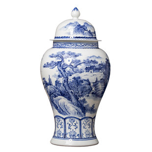 景德镇陶瓷器青花瓷花瓶手绘将军罐客厅玄关摆件仿古中式大号瓷瓶