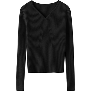 独特别致~打底衫女秋冬高级感新款100%纯山羊绒内搭v领针织衫上衣