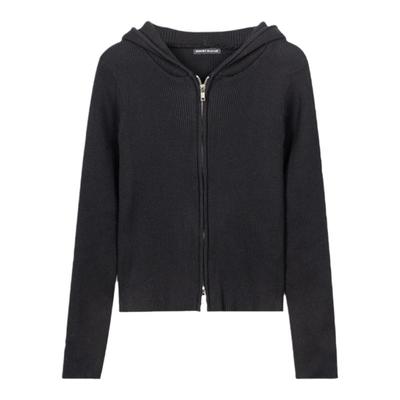 BF连帽针织开衫女2024新款修身别致高级感短款针织毛衣上衣外套