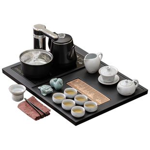 新款全自动黑陶功夫茶具套装烧水壶一体高端仿乌金石茶盘家用茶台