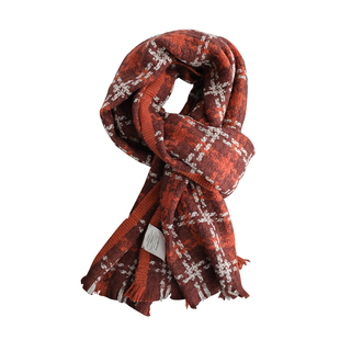 好显白！圣诞红千鸟格100%纯羊毛围巾女冬季百搭复古高级感围脖男