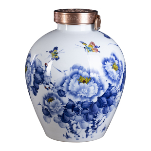 景德镇陶瓷手绘酒坛子20/30/50斤家用密封窖藏专用存酒缸白酒罐瓶