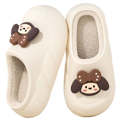 防水棉拖鞋女保暖毛绒可爱棉拖