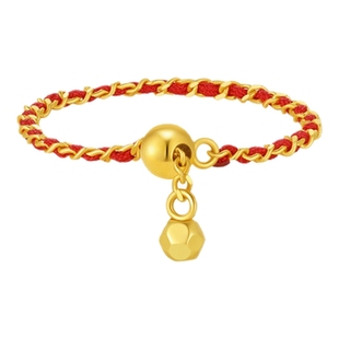 潮宏基至简红绳戒指黄18K金彩金戒指本命年骐骥红绳叠戴情人节