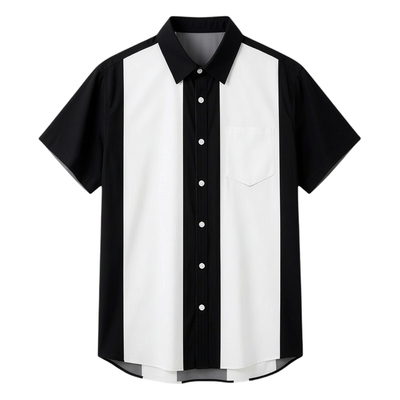 印花拼色男士短袖衬衫