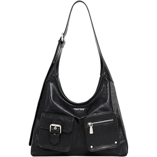 TOUTOU口袋托特包三角斜挎包Hobo包大容量机车包单肩斜挎包秋冬女