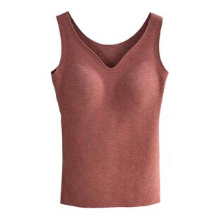 山羊绒桑蚕丝无痕保暖背心女带胸垫可外穿内搭秋冬新款修身打底衫