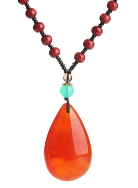 长款蜜蜡血琥珀红木佛珠毛衣链